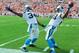 TAMPA, FL - DECEMBER 4: Running backs Jonathan Stewart #28 and DeAngelo Williams #34 of the Carolina Panthers celebrate a touchdown run against the Tampa Bay Buccaneers December 4, 2011 at Raymond James Stadium in Tampa, Florida. (Photo by Al Messerschmidt/Getty Images)