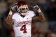 LAWRENCE, KS - OCTOBER 15: Kenny Stills #4 of the Oklahoma Sooners celebrates after scoring the game's first touchdown against the Kansas Jayhawks during the game on October 15, 2011 at Memorial Stadium in Lawrence, Kansas. (Photo by Jamie Squire/Getty Images)