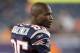 FOXBORO, MA - AUGUST 11: Chad Ochocinco #85 of the New England Patriots watches the game from the sideline against the Jacksonville Jaguars on August 11, 2011 at Gillette Stadium in Foxboro, Massachusetts. The New England Patriots defeated the Jacksonville Jaguars 47-12. (Photo by Elsa/Getty Images)