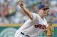 CLEVELAND, OH - MAY 18: Starting pitcher Justin Masterson #63 of the Cleveland Indians warms up prior the the second inning against the Miami Marlins at Progressive Field on May 18, 2012 in Cleveland, Ohio. (Photo by Jason Miller/Getty Images)