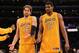 LOS ANGELES, CA - MAY 19: Pau Gasol #16 and Andrew Bynum #17 of the Los Angeles Lakers react after losing 103-100 to the Oklahoma City Thunder in Game Four of the Western Conference Semifinals in the 2012 NBA Playoffs on May 19 at Staples Center in Los Angeles, California. NOTE TO USER: User expressly acknowledges and agrees that, by downloading and or using this photograph, User is consenting to the terms and conditions of the Getty Images License Agreement. (Photo by Stephen Dunn/Getty Images)
