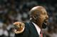 MIAMI, FL - APRIL 28: Coach Mike Woodson of the New York Knicks reacts against the Miami Heat in Game One of the Eastern Conference Quarterfinals in the 2012 NBA Playoffs on April 28, 2012 at the American Airines Arena in Miami, Florida. NOTE TO USER: User expressly acknowledges and agrees that, by downloading and or using this photograph, User is consenting to the terms and conditions of the Getty Images License Agreement. (Photo by Marc Serota/Getty Images)