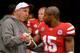 LINCOLN, NE - NOVEMBER 25: Cornerback Alfonzo Dennard #15 of the Nebraska Cornhuskers is greeted by Head Coach Bo Pelini on senior day before playing a game against the Iowa Hawkeyes at Memorial Stadium November 25, 2011 in Lincoln, Nebraska. Nebraska defeated Iowa 20-7. (Photo by Eric Francis/Getty Images)