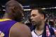 SALT LAKE CITY - MAY 10: Kobe Bryant #24 of the Los Angeles Lakers talks with Deron Williams #8 of the Utah Jazz after Game Four of the Western Conference Semifinals of the 2010 NBA Playoffs on May 10, 2010 at Energy Solutions Arena in Salt Lake City, Utah. NOTE TO USER: User expressly acknowledges and agrees that, by downloading and or using this Photograph, user is consenting to the terms and conditions of the Getty Images License Agreement. (Photo by Jed Jacobsohn/Getty Images)
