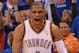 OKLAHOMA CITY, OK - MAY 21: Russell Westbrook #0 of the Oklahoma City Thunder reacts after scoring while fouled against the Los Angeles Lakers during Game Five of the Western Conference Semifinals of the 2012 NBA Playoffs at Chesapeake Energy Arena on May 21, 2012 in Oklahoma City, Oklahoma. NOTE TO USER: User expressly acknowledges and agrees that, by downloading and or using this photograph, User is consenting to the terms and conditions of the Getty Images License Agreement. (Photo by Ronald Martinez/Getty Images)