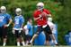ALLEN PARK, MI - MAY 12: Kellen Moore #17of the Detroit Lions throws a pass during a rookie mini camp at the Detroit Lions Headquarters and Training Facility on May 12, 2012 in Allen Park, Michigan. (Photo by Gregory Shamus/Getty Images)