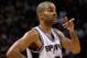 SAN ANTONIO, TX - MAY 29: Tony Parker #9 of the San Antonio Spurs points in the fourth quarter while taking on the Oklahoma City Thunder in Game Two of the Western Conference Finals of the 2012 NBA Playoffs at AT&T Center on May 29, 2012 in San Antonio, Texas. NOTE TO USER: User expressly acknowledges and agrees that, by downloading and or using this photograph, user is consenting to the terms and conditions of the Getty Images License Agreement. (Photo by Tom Pennington/Getty Images)