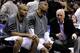 SAN ANTONIO, TX - MAY 29: (R-L) Head coach Gregg Popovich of the San Antonio Spurs talks to Tim Duncan #21 and Tony Parker #9 on the bench in the third quarter while taking on the Oklahoma City Thunder in Game Two of the Western Conference Finals of the 2012 NBA Playoffs at AT&T Center on May 29, 2012 in San Antonio, Texas. NOTE TO USER: User expressly acknowledges and agrees that, by downloading and or using this photograph, user is consenting to the terms and conditions of the Getty Images License Agreement. (Photo by Tom Pennington/Getty Images)