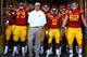 TEMPE, AZ - DECEMBER 31: (L-R) Reggie Stephens #73, head coach Paul Rhoads, Sedrick Johnson #2 and Nate Frere #62 of the Iowa State Cyclones stand with teammates as they prepare to take the field before the Insight Bowl against the Minnesota Golden Gophers at Arizona Stadium on December 31, 2009 in Tempe, Arizona. (Photo by Christian Petersen/Getty Images)