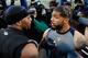 BALTIMORE, MD - JANUARY 15: Ray Lewis #52 of the Baltimore Ravens shakes hands with Arian Foster #23 of the Houston Texans following the Ravens 20-13 win during the AFC Divisional playoff game at M&T Bank Stadium on January 15, 2012 in Baltimore, Maryland. (Photo by Patrick McDermott/Getty Images)
