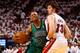 MIAMI, FL - MAY 28: Ray Allen #20 of the Boston Celtics drives in the first half against Mike Miller #13 of the Miami Heat in Game One of the Eastern Conference Finals in the 2012 NBA Playoffs on May 28, 2012 at American Airlines Arena in Miami, Florida. NOTE TO USER: User expressly acknowledges and agrees that, by downloading and or using this photograph, User is consenting to the terms and conditions of the Getty Images License Agreement. (Photo by Mike Ehrmann/Getty Images)