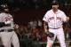 BOSTON, MA - MAY 29: Adrian Gonzalez #28 of the Boston Red Sox reacts after making the putout on a ground ball hit by Prince Fielder #28 of the Detroit Tigers in the ninth inning to end the game at Fenway Park May 29, 2012 in Boston, Massachusetts. The Red sox won 6-3. Photo by Jim Rogash/Getty Images)