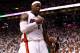 MIAMI, FL - MAY 30: LeBron James #6 of the Miami Heat reacts in the second half against the Boston Celtics in Game Two of the Eastern Conference Finals in the 2012 NBA Playoffs on May 30, 2012 at American Airlines Arena in Miami, Florida. NOTE TO USER: User expressly acknowledges and agrees that, by downloading and or using this photograph, User is consenting to the terms and conditions of the Getty Images License Agreement. (Photo by Mike Ehrmann/Getty Images)