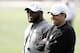 PITTSBURGH, PA - MAY 04: Head coach Mike Tomlin of the Pittsburgh Steelers shares a laugh with new offensive coordinator Todd Haley during their rookie minicamp at the Pittsburgh Steelers South Side training facility on May 4, 2012 in Pittsburgh, Pennsylvania. (Photo by Jared Wickerham/Getty Images)