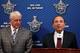 GLENDALE, AZ - MAY 07: NHL Commissioner Gary Bettman (R) speaks at a press conference to discuss the potential sale of the Phoenix Coyotes to Greg Jamison (L), former CEO of the San Jose Sharks, before the start of Game Five of the Western Conference Semifinals between the Phoenix Coyotes and the Nashville Predators during the 2012 NHL Stanley Cup Playoffs at Jobing.com Arena on May 7, 2012 in Glendale, Arizona. (Photo by Christian Petersen/Getty Images)