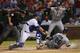 ARLINGTON, TX - MAY 28: Mike Napoli #25 of the Texas Rangers tags Brendan Ryan #26 of the Seattle Mariners out attempting a in the park home run in the eighth inning at Rangers Ballpark in Arlington on May 28, 2012 in Arlington, Texas. (Photo by Rick Yeatts/Getty Images)