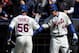 NEW YORK, NY - APRIL 05: (L-R) Andres Torres #56 and Jason Bay #44 of the New York Mets celebrate after Torres scored on an RBI single hit by David Wright #5 in the bottom of the sixth inning against the Atlanta Braves during their Opening Day Game at Citi Field on April 5, 2012 in New York City. (Photo by Nick Laham/Getty Images)