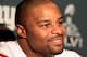 INDIANAPOLIS, IN - FEBRUARY 02: Osi Umenyiora #72 of the New York Giants answers questions from the press during a media availability session for Super Bowl XLVI at the Indianapolis Downtown Marriott on February 2, 2012 in Indianapolis, Indiana. (Photo by Scott Halleran/Getty Images)