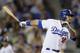 LOS ANGELES, CA - MAY 29: Andre Ethier #16 of the Los Angeles Dodgers hits an RBI double against the Milwaukee Brewers in the sixth inning at Dodger Stadium on May 29, 2012 in Los Angeles, California. (Photo by Jeff Gross/Getty Images)