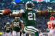 EAST RUTHERFORD, NJ - DECEMBER 11: LaDainian Tomlinson #21 of the New York Jets celebrates a touchdown in the second quarter against the Kansas City Chiefs at MetLife Stadium on December 11, 2011 in East Rutherford, New Jersey. (Photo by Chris Trotman/Getty Images)