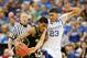 ATLANTA, GA - MARCH 25: Perry Jones III #1 of the Baylor Bears drives against Anthony Davis #23 of the Kentucky Wildcats in the first half during the 2012 NCAA Men's Basketball South Regional Final at the Georgia Dome on March 25, 2012 in Atlanta, Georgia. (Photo by Streeter Lecka/Getty Images)