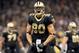 NEW ORLEANS, LA - NOVEMBER 28: Tight end Jimmy Graham #80 of the New Orleans Saints reacts after a first quarter catch against the New York Giants at Mercedes-Benz Superdome on November 28, 2011 in New Orleans, Louisiana. (Photo by Ronald Martinez/Getty Images)