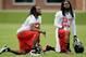 Asanta Samuel and Dunta Robinson get a few words in as OTAs begin in Flowery Branch (photo courtesy of AP).