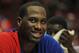 CHICAGO, IL - MAY 01: Elton Brand #42 of the Philadelphia 76ers smiles near the end of Game Two of the Eastern Conference Quarterfinals against the Chicago Bulls during the 2012 NBA Playoffs at the United Center on May 1, 2012 in Chicago, Illinois. The 76ers defeated the Bulls 109-92. NOTE TO USER: User expressly acknowledges and agrees that, by downloading and or using this photograph, User is consenting to the terms and conditions of the Getty Images License Agreement. (Photo by Jonathan Daniel/Getty Images)