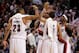 PORTLAND, OR - APRIL 21: LaMarcus Aldridge #12, Gerald Wallace #3, Nicolas Batum #88 and Marcus Camby #23 of the Portland Trail Blazers celebrates their 97-92 victory over the Dallas Mavericks in Game Three of the Western Conference Quarterfinals in the 2011 NBA Playoffs on April 21, 2011 at the Rose Garden in Portland, Oregon. NOTE TO USER: User expressly acknowledges and agrees that, by downloading and or using this photograph, User is consenting to the terms and conditions of the Getty Images License Agreement. (Photo by Jonathan Ferrey/Getty Images)