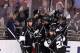 LOS ANGELES, CA - JUNE 04: Justin Williams #14 of the Los Angeles Kings celebrates his third period goal with Drew Doughty #8, Rob Scuderi #7, Anze Kopitar #11 and Dustin Brown #23 as Dainius Zubrus #8 of the New Jersey Devils looks on during Game Three of the 2012 Stanley Cup Final at Staples Center on June 4, 2012 in Los Angeles, California. The Kings defeated the New Jersey Devils 4-0. (Photo by Christian Petersen/Getty Images)