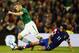 DUBLIN, IRELAND - AUGUST 10: Damien Duff of the Republic of Ireland is tackled by Darijo Srna of Croatia during the International Friendly between the Republic of Ireland and Croatia at the Aviva Stadium on August 10, 2011 in Dublin, Ireland. (Photo by Bryn Lennon/Getty Images)
