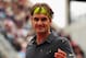 PARIS, FRANCE - JUNE 05: Roger Federer of Switzerland gestures in his men's singles quarter final match against Juan Martin Del Potro of Argentina during day 10 of the French Open at Roland Garros on June 5, 2012 in Paris, France. (Photo by Mike Hewitt/Getty Images)