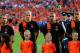 ROTTERDAM, NETHERLANDS - MAY 30: Wesley Sneijder (#10) , Arjen Robben (#11), Nigel de Jong (#8) and Gregory van der Wiel (#2) of Netherlands stand for the national anthem prior to the International Friendly between the Netherlands and Slovakia at De Kuip Stadion on May 30, 2012 in Rotterdam, Netherlands. (Photo by Dean Mouhtaropoulos/Getty Images)