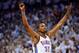 OKLAHOMA CITY, OK - JUNE 06: Kevin Durant #35 of the Oklahoma City Thunder reacts towards the end of the game against the San Antonio Spurs in Game Six of the Western Conference Finals of the 2012 NBA Playoffs at Chesapeake Energy Arena on June 6, 2012 in Oklahoma City, Oklahoma. NOTE TO USER: User expressly acknowledges and agrees that, by downloading and or using this photograph, User is consenting to the terms and conditions of the Getty Images License Agreement. (Photo by Ronald Martinez/Getty Images)