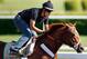 ELMONT, NY - JUNE 07: Exercise rider Jonny Garcia takes Triple Crown hopefull I'll Have Another over the track in preparation for the 144th Belmont Stakes at Belmont Park on June 7, 2012 in Elmont, New York. (Photo by Rob Carr/Getty Images)