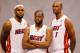 MIAMI, FL - DECEMBER 12: LeBron James #6, Dwyane Wade #3, and Chris Bosh #1 of the Miami Heat poses during media day at American Airlines Arena on December 12, 2011 in Miami, Florida. (Photo by Mike Ehrmann/Getty Images)