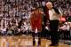 MIAMI, FL - MAY 24: Derrick Rose #1 of the Chicago Bulls talks with referee Joey Crawford against the Miami Heat in Game Four of the Eastern Conference Finals during the 2011 NBA Playoffs on May 24, 2011 at American Airlines Arena in Miami, Florida. NOTE TO USER: User expressly acknowledges and agrees that, by downloading and or using this photograph, User is consenting to the terms and conditions of the Getty Images License Agreement. (Photo by Marc Serota/Getty Images)