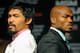 LAS VEGAS, NV - JUNE 06: Boxers Manny Pacquiao (L) and Timothy Bradley pose during the final news conference for their bout at the MGM Grand Hotel/Casino June 6, 2012 in Las Vegas, Nevada. Pacquiao will defend his WBO welterweight title against Bradley when the two meet in the ring on June 9 in Las Vegas. (Photo by David Becker/Getty Images)
