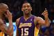 OKLAHOMA CITY, OK - MAY 21: Kobe Bryant #24 of the Los Angeles Lakers and Metta World Peace #15 during Game Five of the Western Conference Semifinals of the 2012 NBA Playoffs at Chesapeake Energy Arena on May 21, 2012 in Oklahoma City, Oklahoma. NOTE TO USER: User expressly acknowledges and agrees that, by downloading and or using this photograph, User is consenting to the terms and conditions of the Getty Images License Agreement. (Photo by Ronald Martinez/Getty Images)