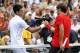 NEW YORK, NY - SEPTEMBER 10: Roger Federer (R) of Switzerland congratulates Novak Djokovic of Serbia after Djokovic won their match during Day Thirteen of the 2011 US Open at the USTA Billie Jean King National Tennis Center on September 10, 2011 in the Flushing neighborhood of the Queens borough of New York City. (Photo by Matthew Stockman/Getty Images)