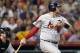 HOUSTON,TX-JUNE 05: Matt Adams #53 of the St. Louis Cardinals hits a three-run home run in the third inning against the Houston Astros on June 5, 2012 at Minute Maid Park in Houston, Texas. (Photo by Bob Levey/Getty Images)