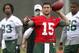 FLORHAM PARK, NJ - MAY 24: Tim Tebow #15 of the New York Jets work out at an organized team activity at the New York Jets Atlantic Health Jets Training Center on May 24, 2012 in Florham Park, New Jersey. (Photo by Jeff Zelevansky/Getty Images)