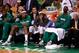 BOSTON, MA - JUNE 07: Paul Pierce #34, Rajon Rondo #9 and Kevin Garnett #5 of the Boston Celtics look on from the bench late in the fourth quarter against the Miami Heat in Game Six of the Eastern Conference Finals in the 2012 NBA Playoffs on June 7, 2012 at TD Garden in Boston, Massachusetts. NOTE TO USER: User expressly acknowledges and agrees that, by downloading and or using this photograph, User is consenting to the terms and conditions of the Getty Images License Agreement. (Photo by Jared Wickerham/Getty Images)