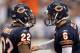 ARLINGTON, TX - SEPTEMBER 19: (L-R) Running back Matt Forte #22 and Jay Cutler #6 of the Chicago Bears celebrate a touchdown against the Dallas Cowboys in the fourth quarter at Cowboys Stadium on September 19, 2010 in Arlington, Texas. (Photo by Ronald Martinez/Getty Images)