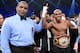 LAS VEGAS, NV - JUNE 09: Timothy Bradley (R) has his hand raised in victory after defeating Manny Pacquiao by split decision to win the WBO welterweight championship at MGM Grand Garden Arena on June 9, 2012 in Las Vegas, Nevada. (Photo by Kevork Djansezian/Getty Images)