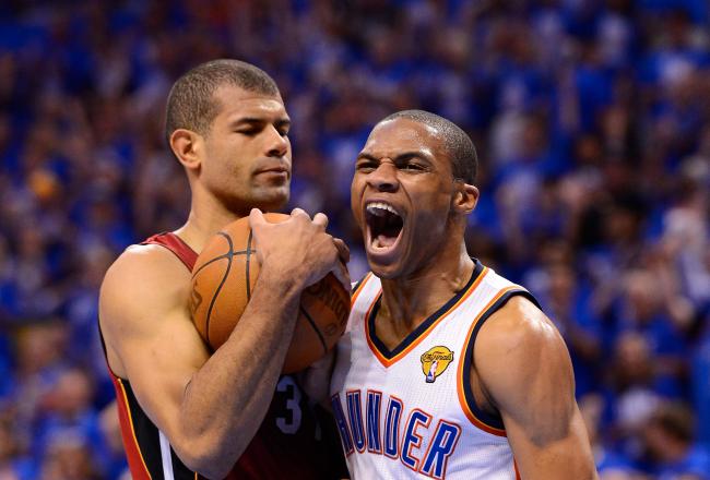 Russell Westbrook and Shane Battier are facing off in tonight's game.