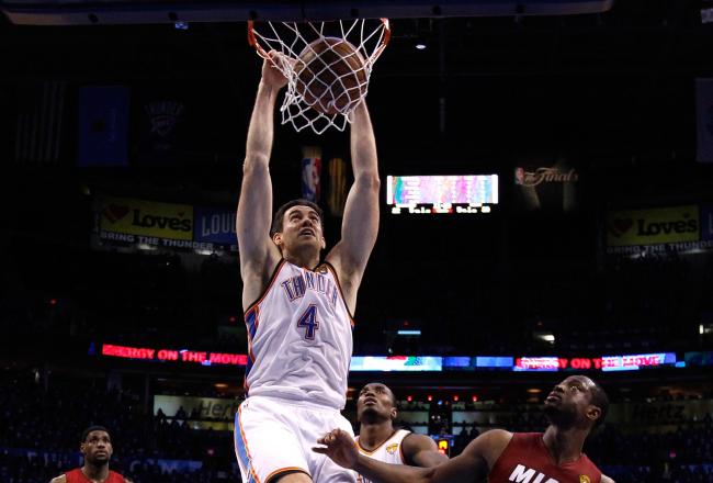 Nick Collison has four points and eight rebounds off the bench for the Thunder.