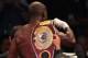 LAS VEGAS, NV - JUNE 09: Timothy Bradley celebrates with his belt after defeating Manny Pacquiao by split decision in their WBO welterweight title fight at MGM Grand Garden Arena on June 9, 2012 in Las Vegas, Nevada. (Photo by Jeff Bottari/Getty Images)