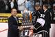 LOS ANGELES, CA - JUNE 11: Commissioner Gary Bettman of the National Hockey League presents the Conn Smythe Trophy to Jonathan Quick #32 of the Los Angeles Kings after defeating the New Jersey Devils in Game Six of the 2012 Stanley Cup Finals at Staples Center on June 11, 2012 in Los Angeles, California. The Kings defeated the Devils 6-1 to win the series 4 games to 2. (Photo by Christian Petersen/Getty Images)