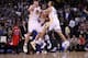 OAKLAND, CA - FEBRUARY 20: David Lee #10 (L), Nate Robinson #2, and Stephen Curry #30 of the Golden State Warriors celebrate after Robinson made a basket in the fourth quarter of their game against the Los Angeles Clippers at Oracle Arena on February 20, 2012 in Oakland, California. NOTE TO USER: User expressly acknowledges and agrees that, by downloading and or using this photograph, User is consenting to the terms and conditions of the Getty Images License Agreement. (Photo by Ezra Shaw/Getty Images)